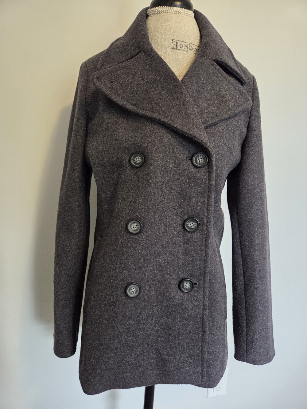 Old Navy Classic Double-Breasted Peacoat in Charcoal Grey – Size Medium